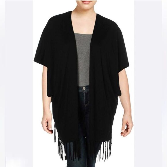 NYDJ Sweater Wrap with Fringe Black - Picture 1 of 6